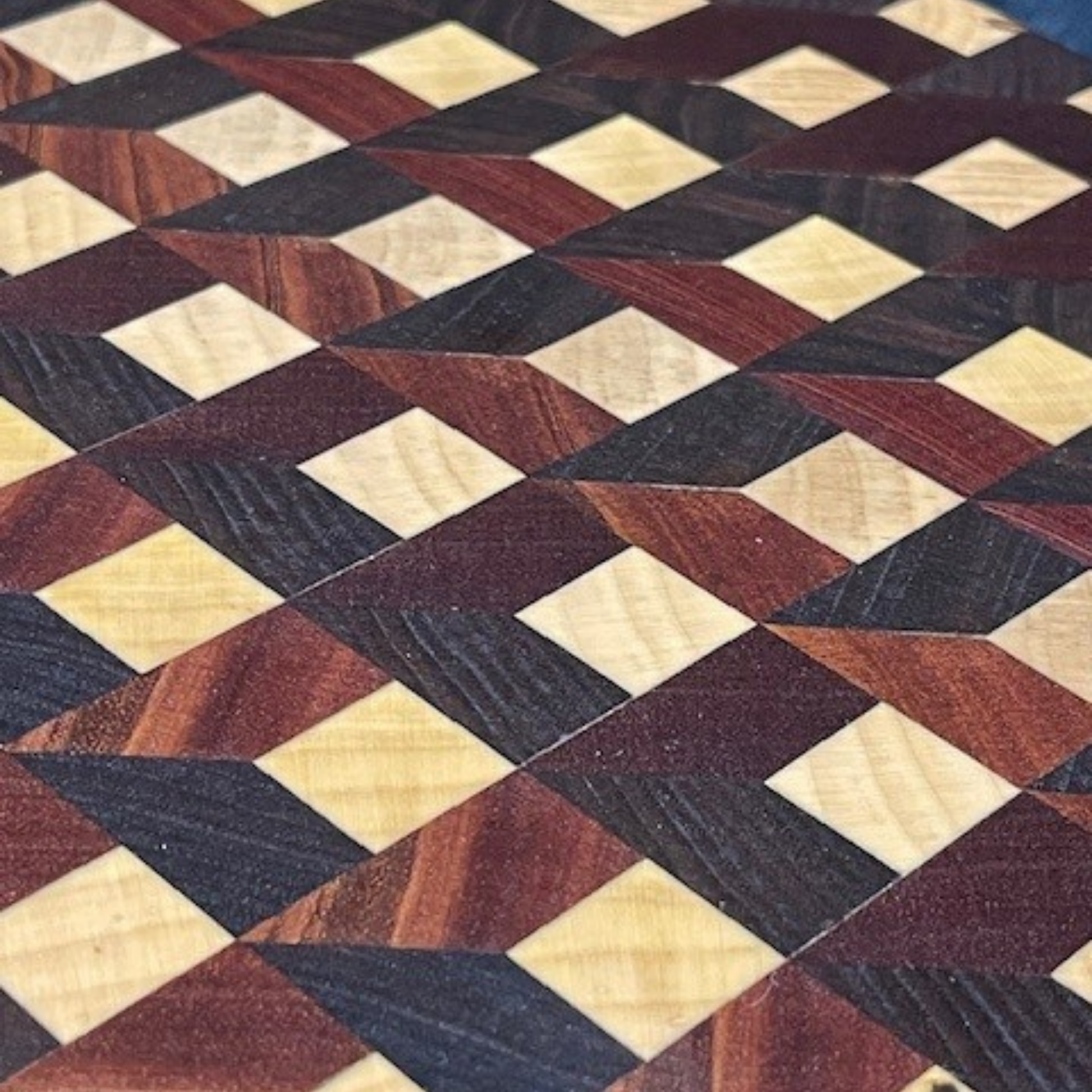 3D cubic design cutting board handcrafted from solid hardwood by Hoeksema Woodworking